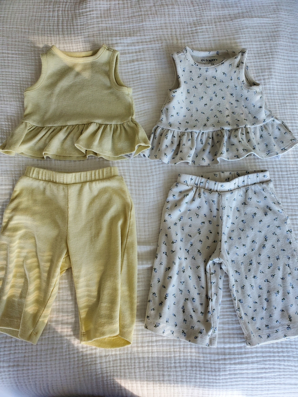 Old Navy 3m Baby Yellow Ruffle Tank & Floral Ruffle Tank Two-Piece Set